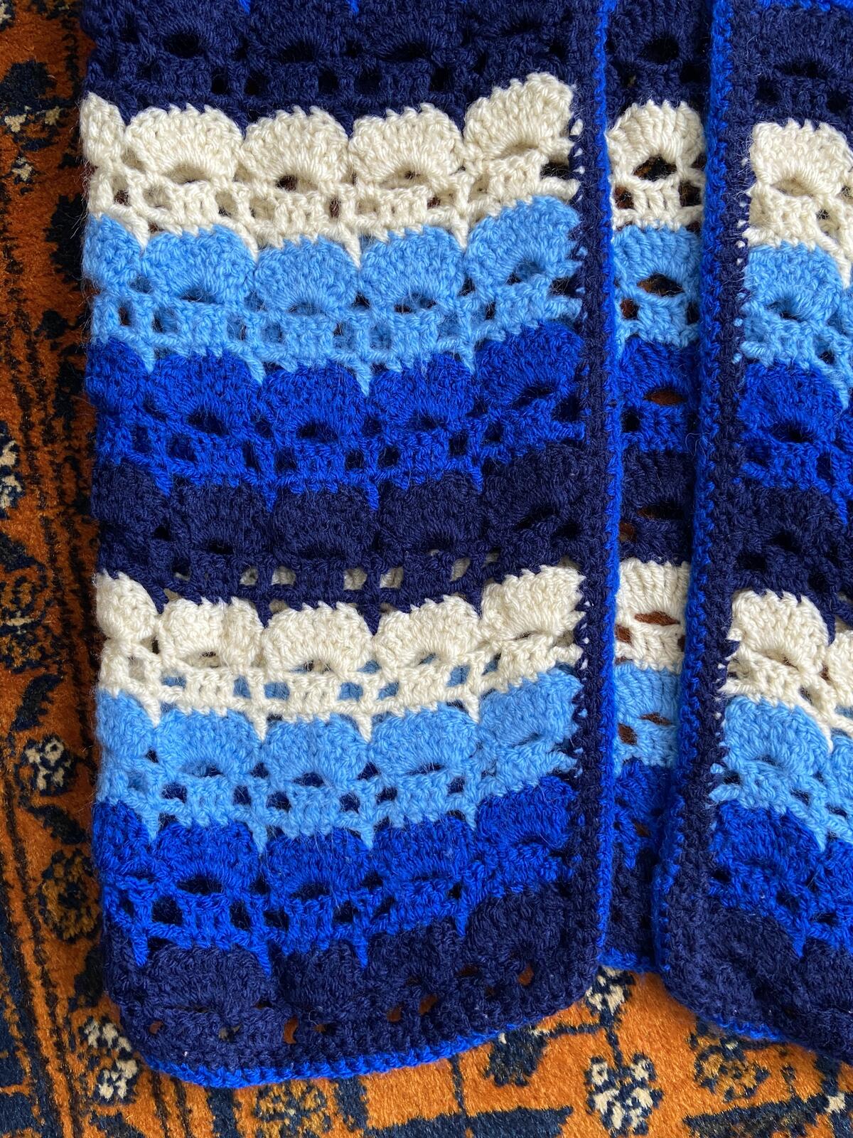 Vintage 1970s Blue Crochet Waistcoat