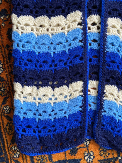 Vintage 1970s Blue Crochet Waistcoat