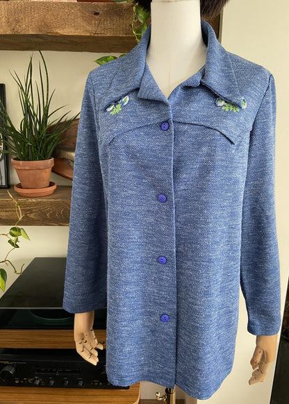 Vintage 1970s Blue Textured Dagger Collar Shirt