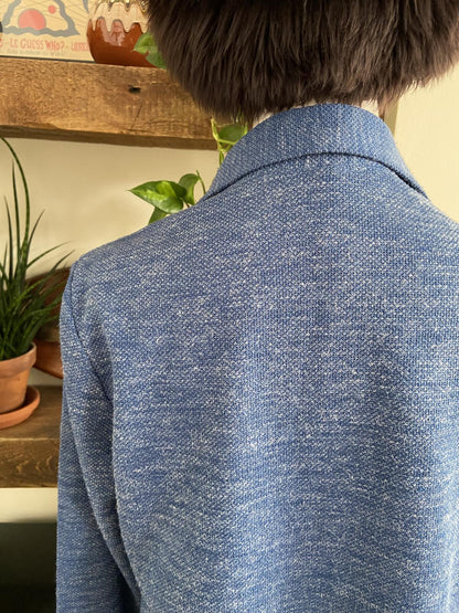 Vintage 1970s Blue Textured Dagger Collar Shirt