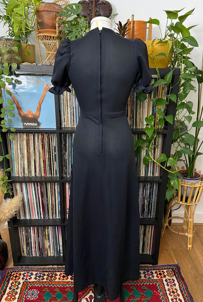 Vintage 1970s Black Puff Sleeve Maxi Dress