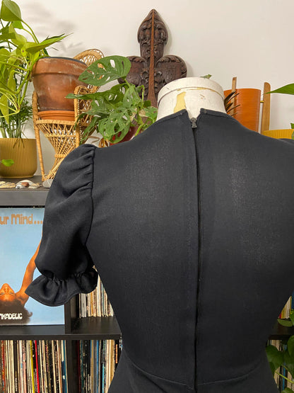 Vintage 1970s Black Puff Sleeve Maxi Dress