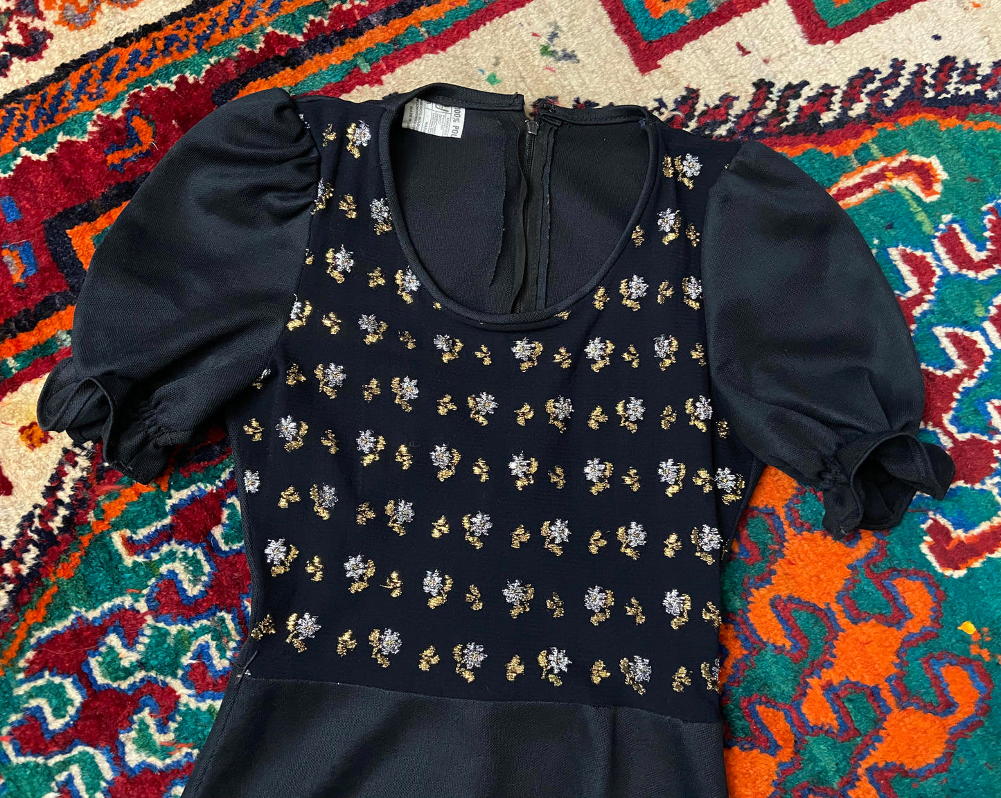 Vintage 1970s Black Puff Sleeve Maxi Dress