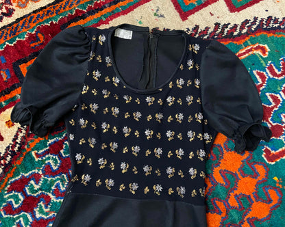 Vintage 1970s Black Puff Sleeve Maxi Dress