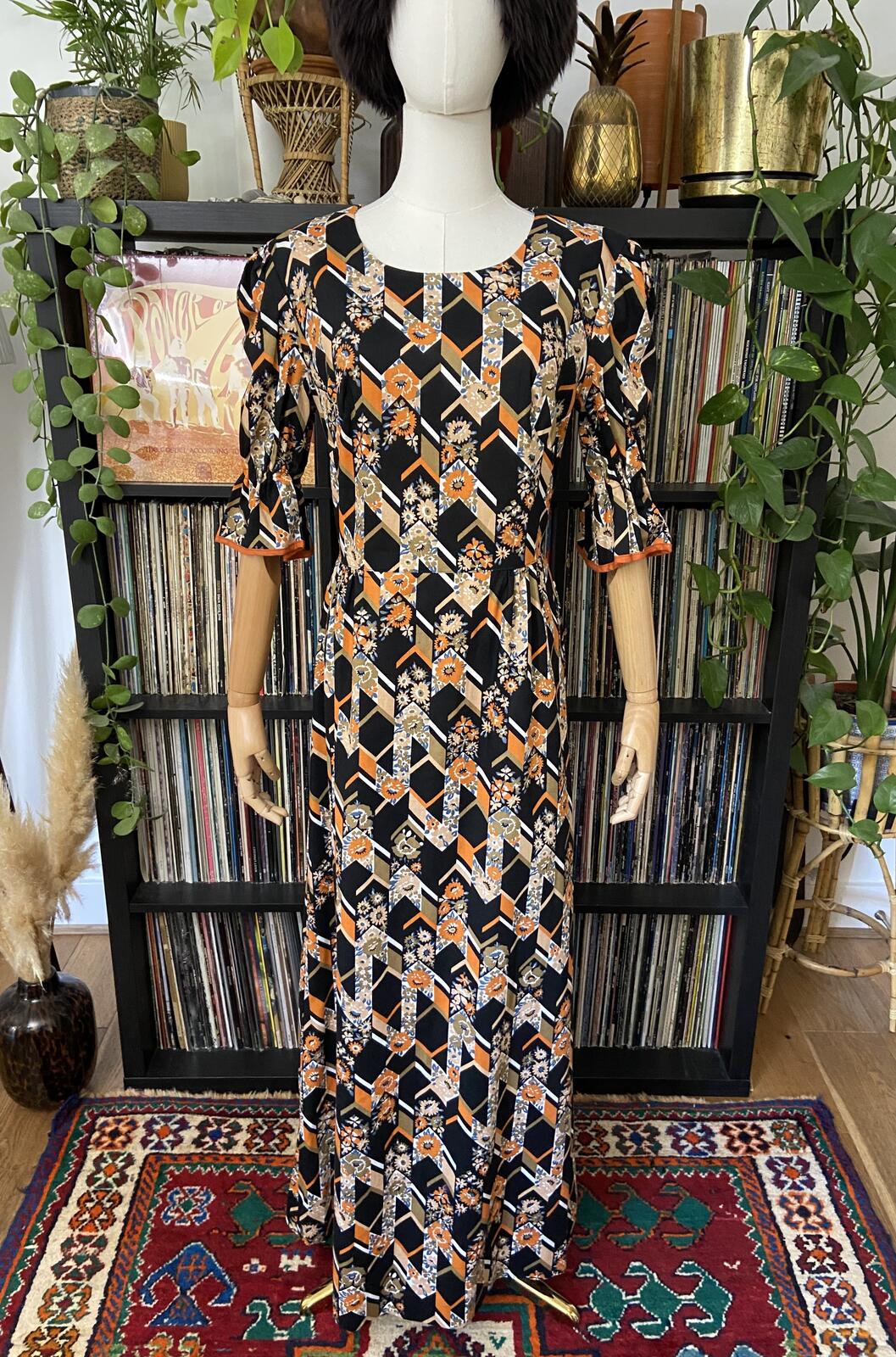 Vintage 1970s Orange Floral Maxi Dress