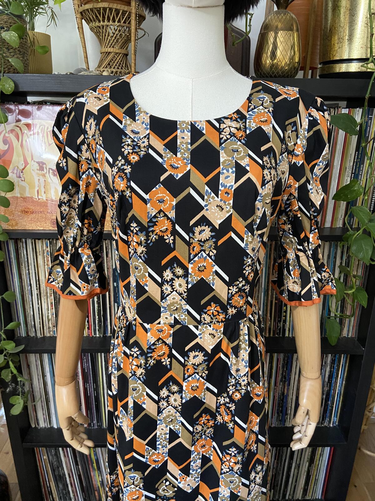 Vintage 1970s Orange Floral Maxi Dress
