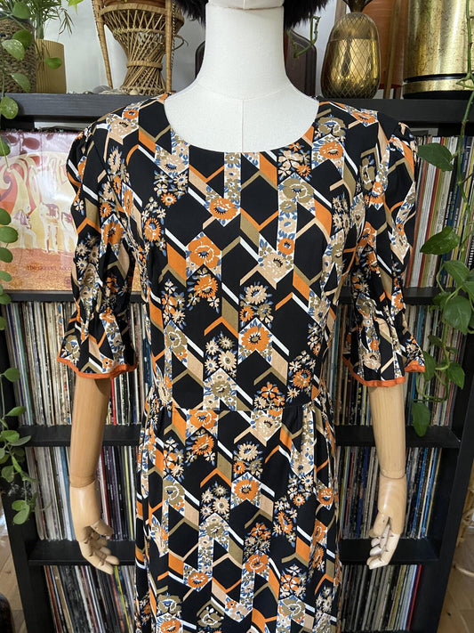 Vintage 1970s Orange Floral Maxi Dress