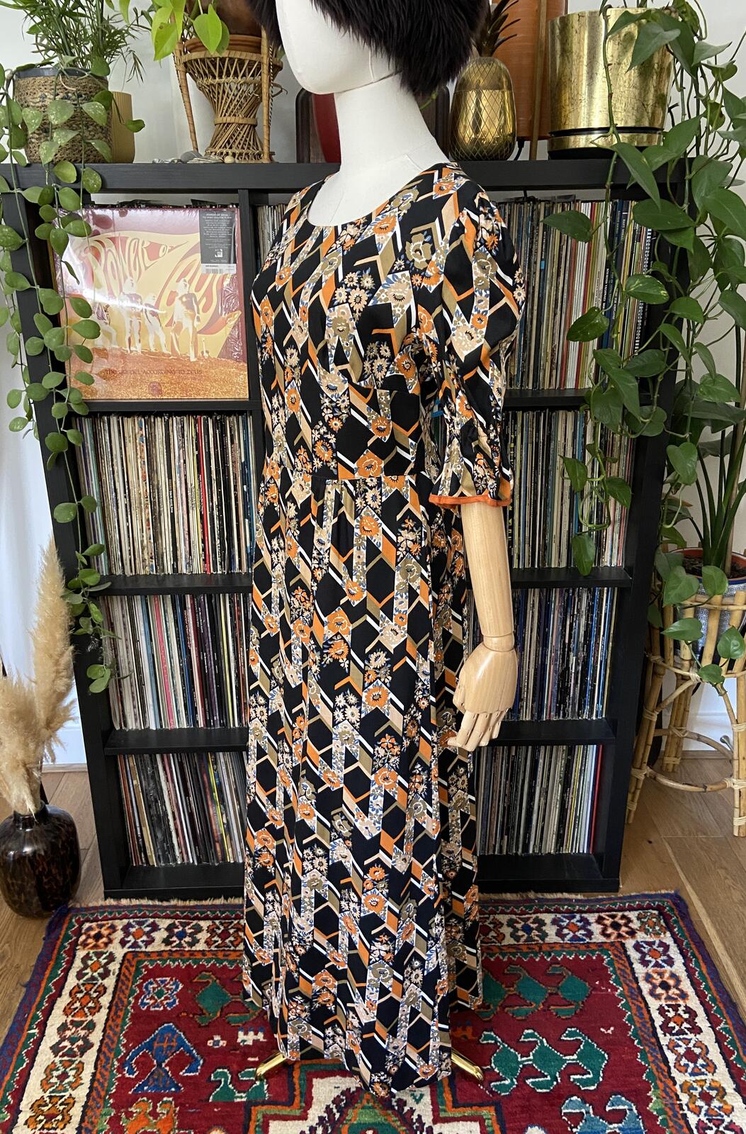 Vintage 1970s Orange Floral Maxi Dress