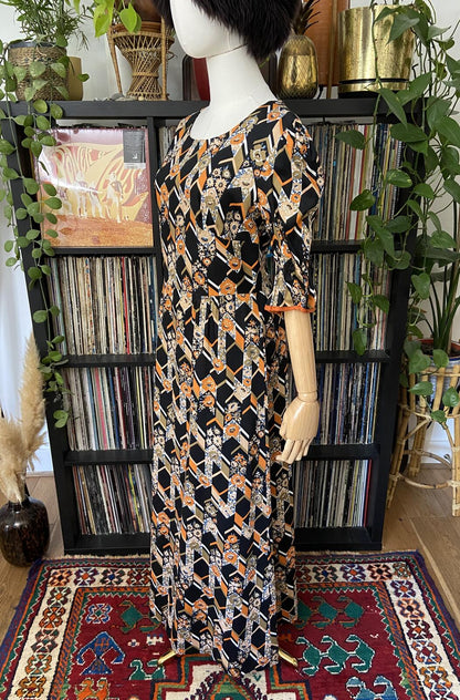 Vintage 1970s Orange Floral Maxi Dress