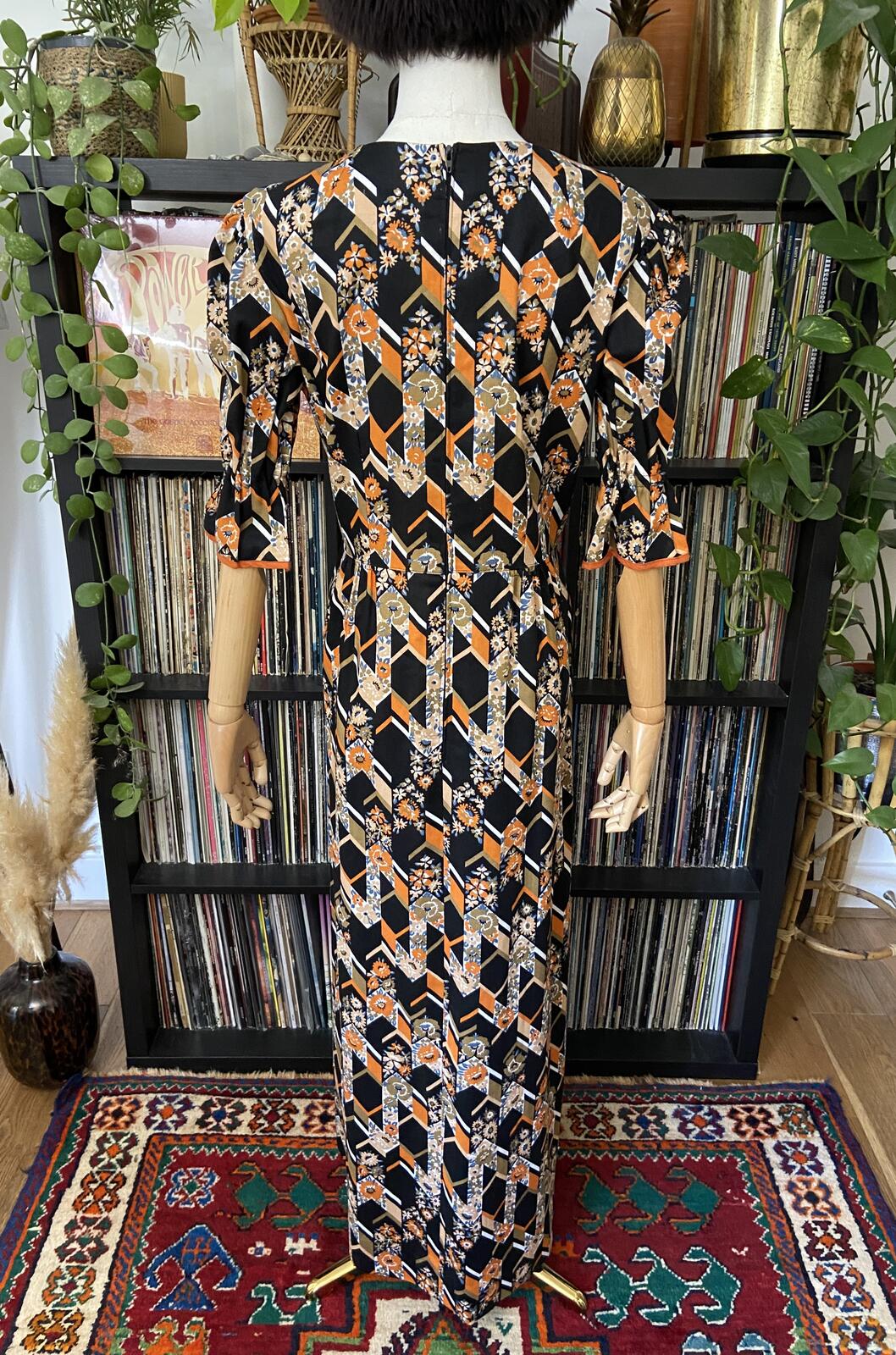 Vintage 1970s Orange Floral Maxi Dress