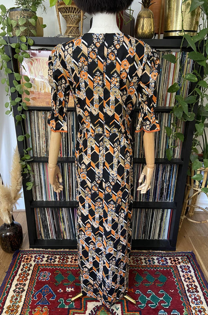 Vintage 1970s Orange Floral Maxi Dress