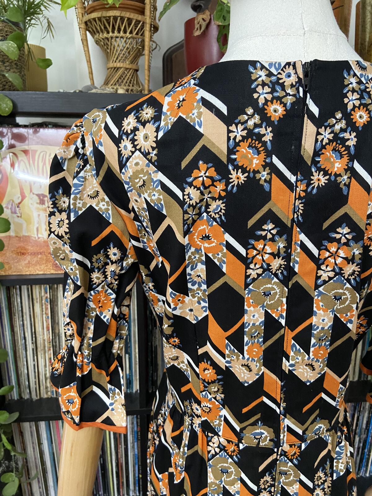 Vintage 1970s Orange Floral Maxi Dress