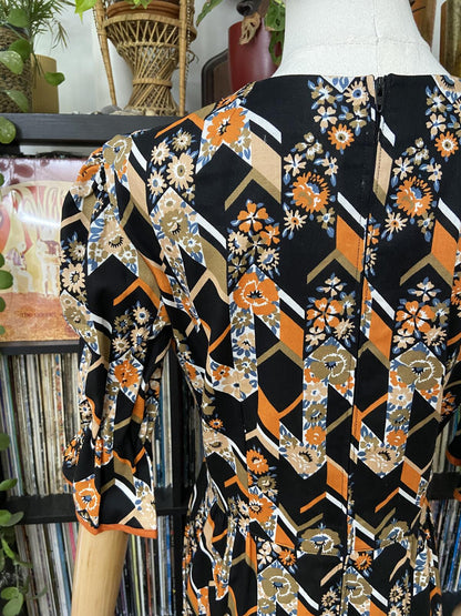 Vintage 1970s Orange Floral Maxi Dress