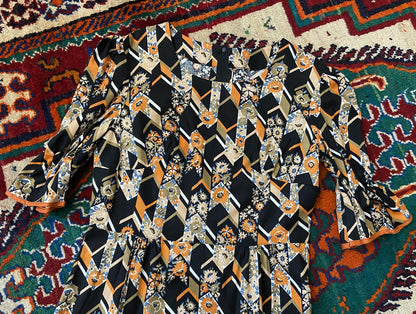 Vintage 1970s Orange Floral Maxi Dress