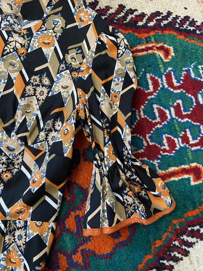 Vintage 1970s Orange Floral Maxi Dress