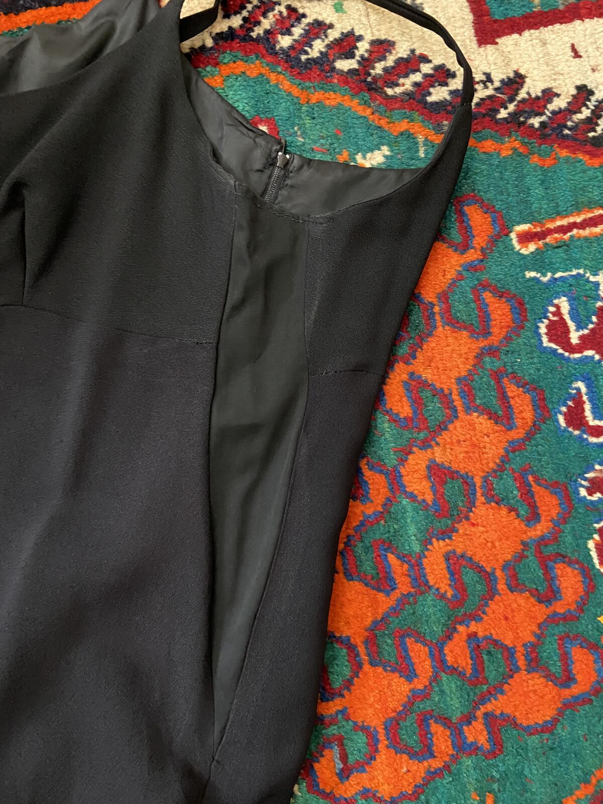 Vintage 1960s Black Orange Embroidered Maxi Dress
