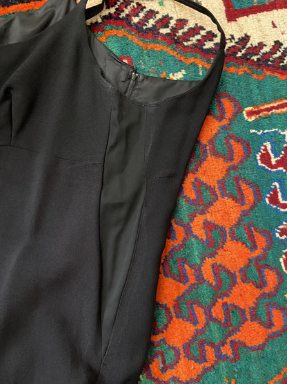 Vintage 1960s Black Orange Embroidered Maxi Dress