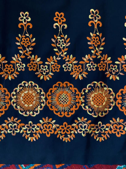Vintage 1960s Black Orange Embroidered Maxi Dress