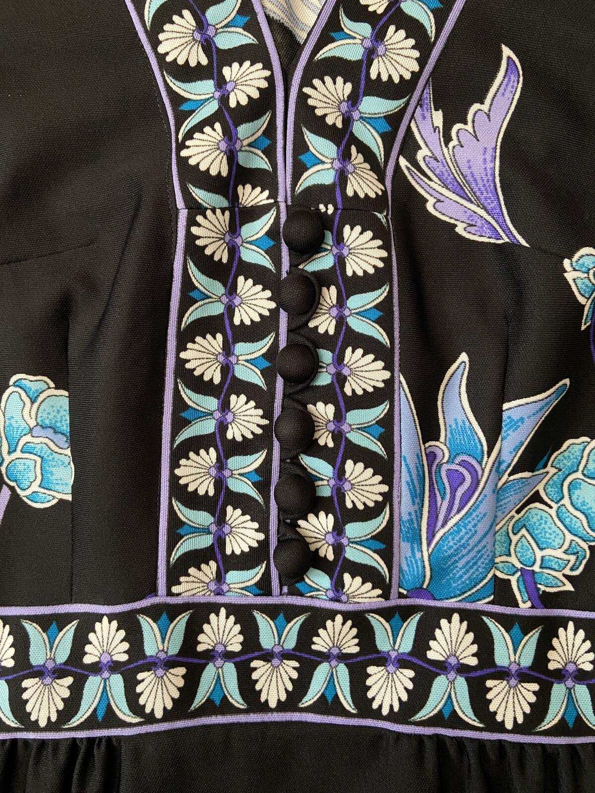 Vintage 1970s Blue Floral Sleeveless Maxi Dress