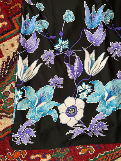 Vintage 1970s Blue Floral Sleeveless Maxi Dress
