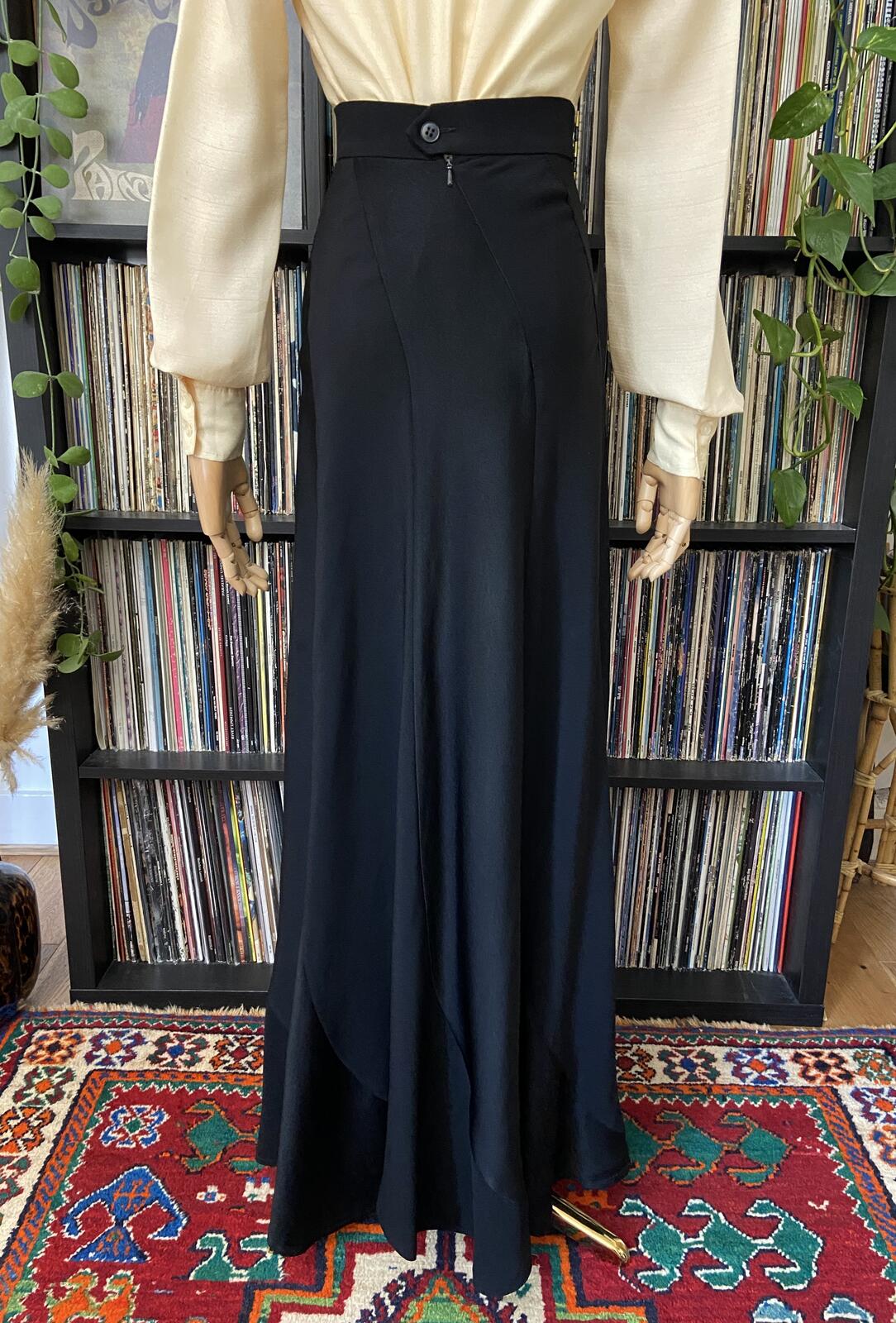 Vintage 1970s Black Bias Cut Maxi Skirt
