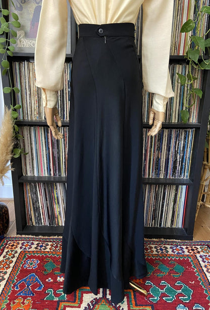 Vintage 1970s Black Bias Cut Maxi Skirt