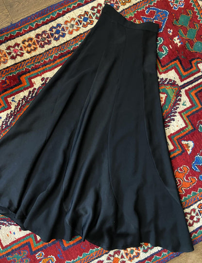 Vintage 1970s Black Bias Cut Maxi Skirt