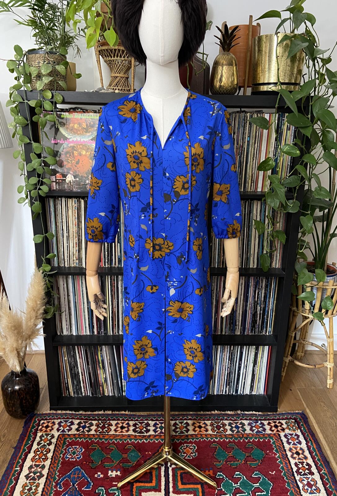 Vintage 1970s Royal Blue Brown Dress