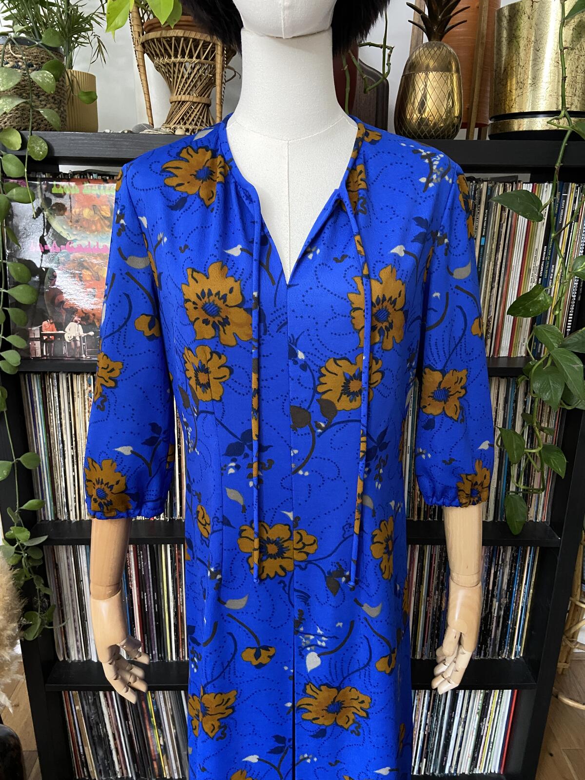 Vintage 1970s Royal Blue Brown Dress