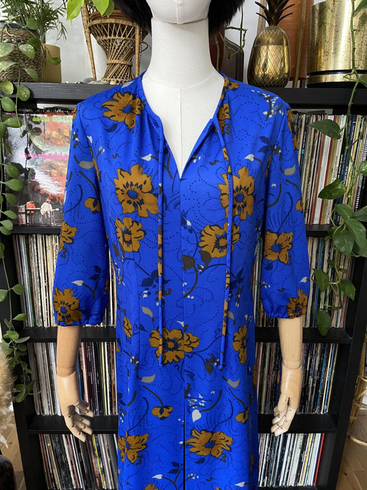 Vintage 1970s Royal Blue Brown Dress