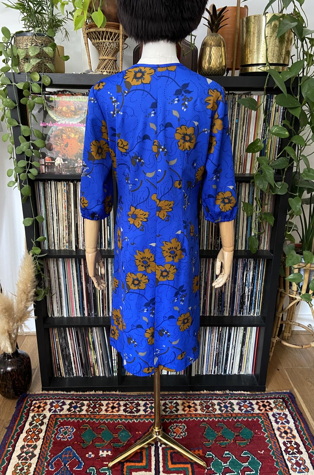 Vintage 1970s Royal Blue Brown Dress