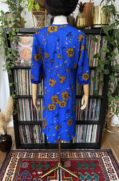 Vintage 1970s Royal Blue Brown Dress