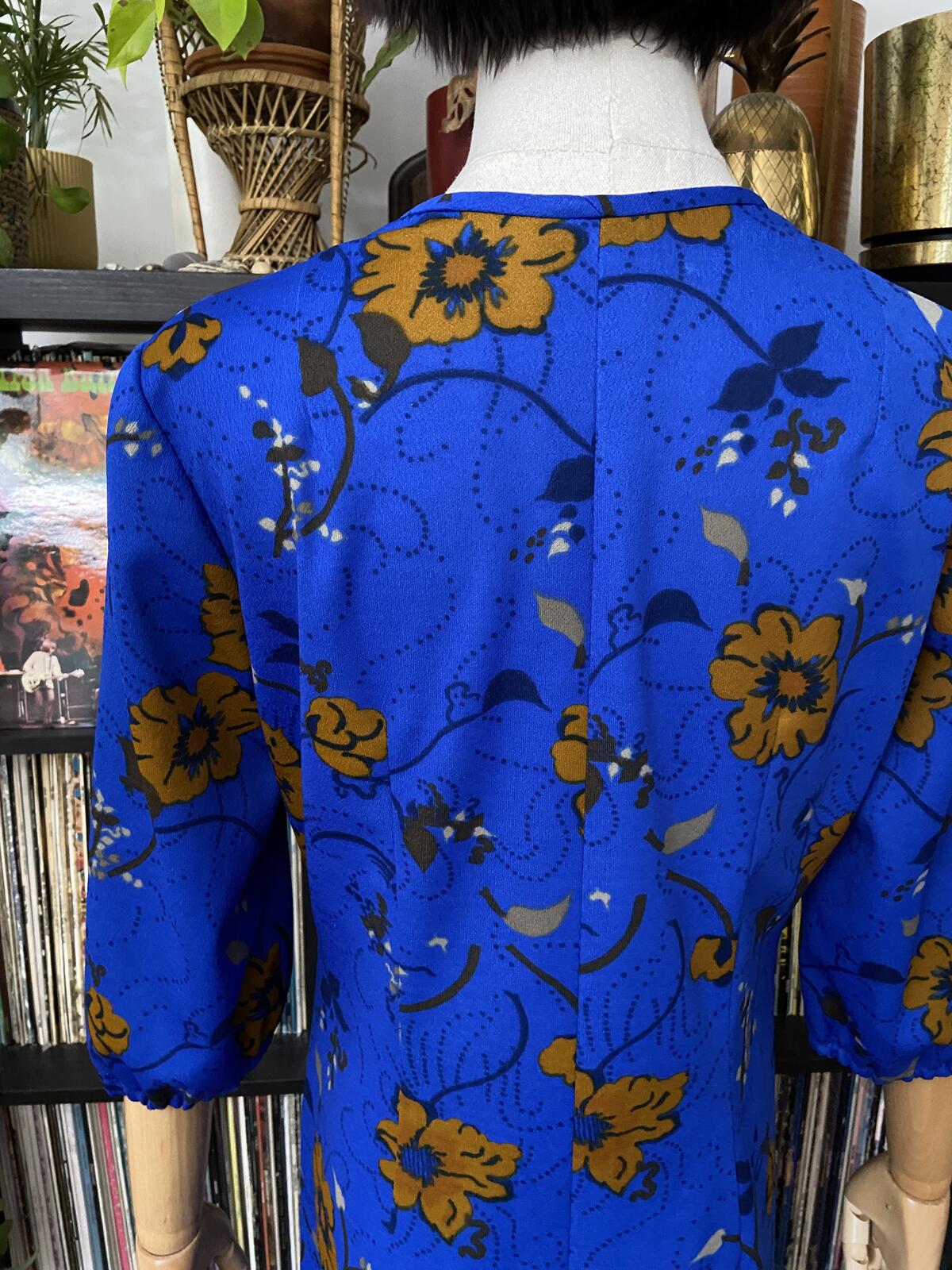 Vintage 1970s Royal Blue Brown Dress