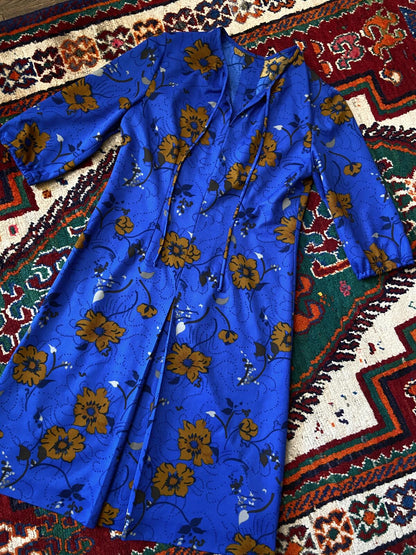 Vintage 1970s Royal Blue Brown Dress