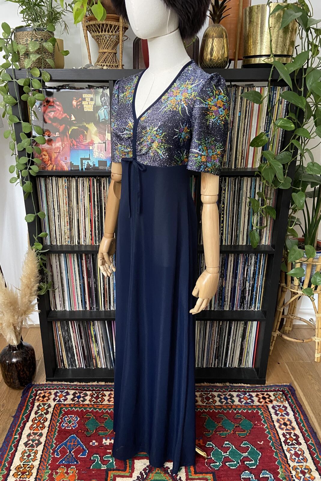 Vintage 1970s Navy Metallic Maxi Dress