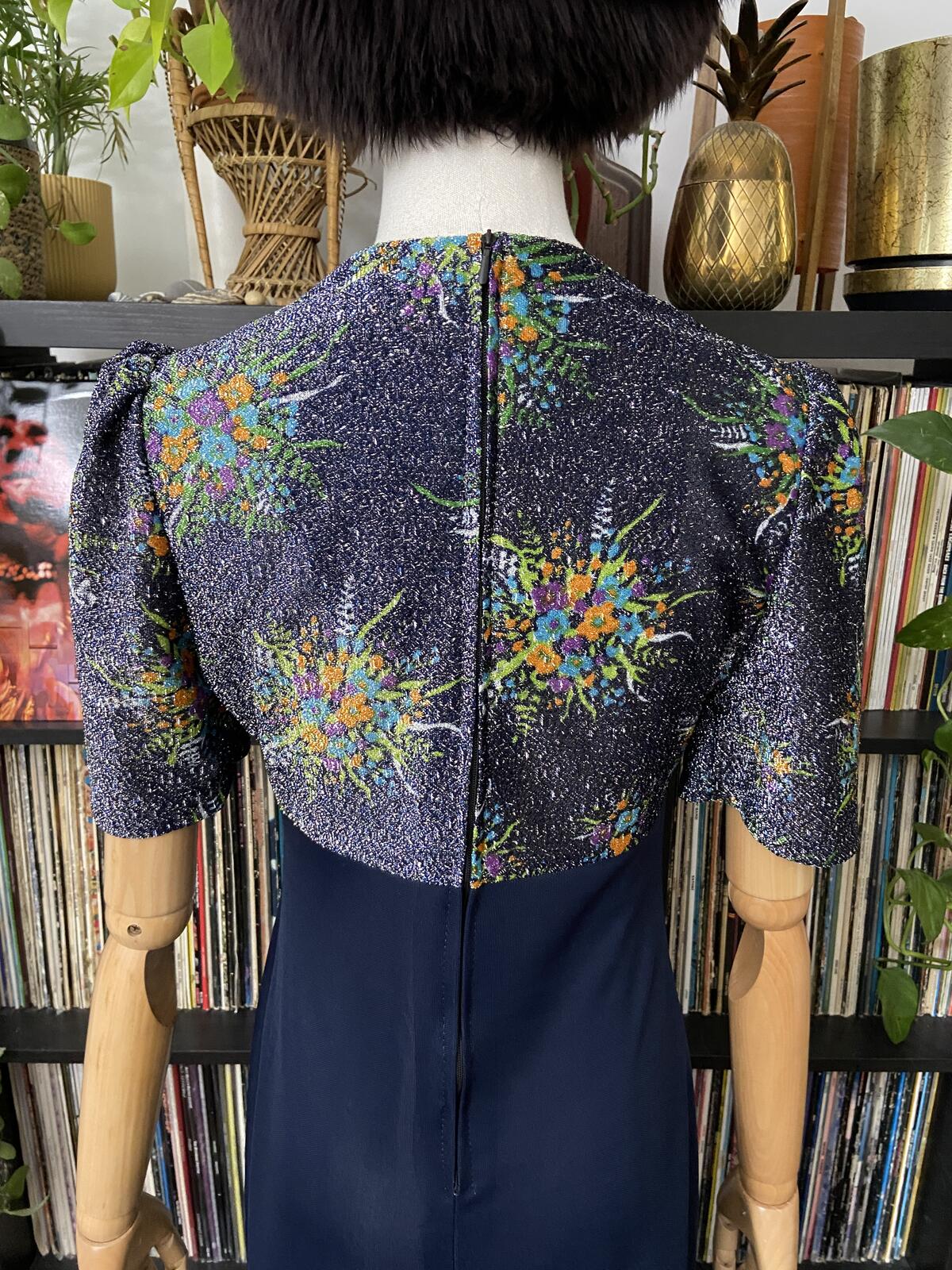 Vintage 1970s Navy Metallic Maxi Dress