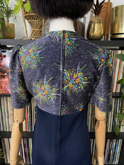 Vintage 1970s Navy Metallic Maxi Dress