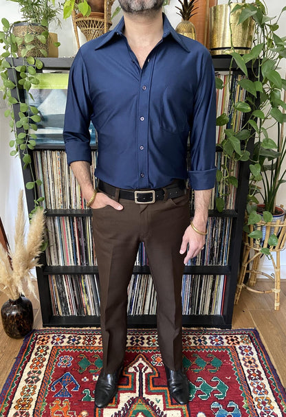 Vintage 1970s Navy Dagger Collar Shirt