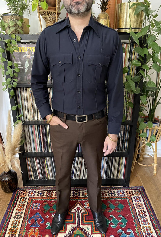 Vintage 1970s Dark Navy Epaulettes Shirt