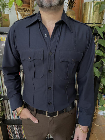 Vintage 1970s Dark Navy Epaulettes Shirt