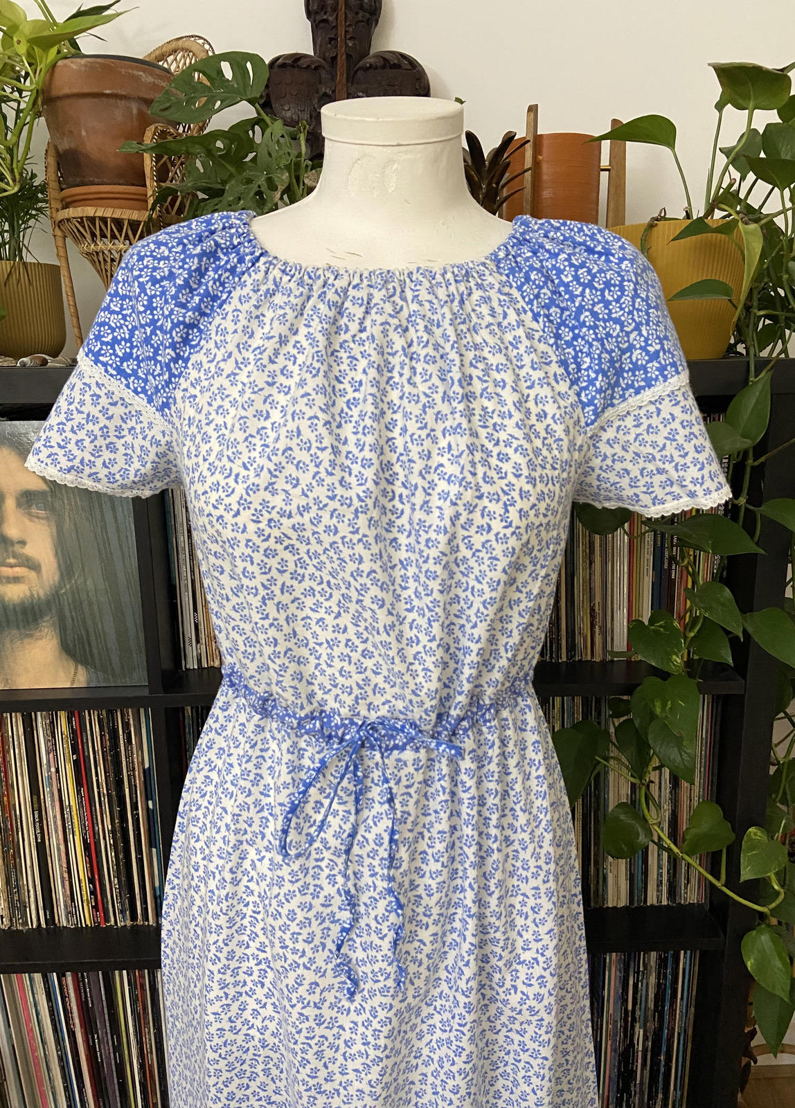 Vintage 1970s Blue Floral Prairie Dress