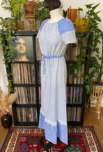 Vintage 1970s Blue Floral Prairie Dress