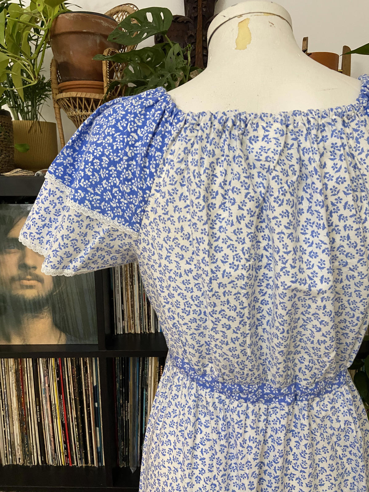 Vintage 1970s Blue Floral Prairie Dress