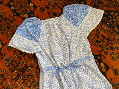 Vintage 1970s Blue Floral Prairie Dress