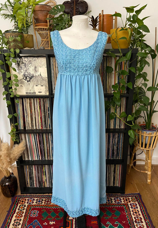 Vintage 1960s Blue Empire Waist Couture Dress