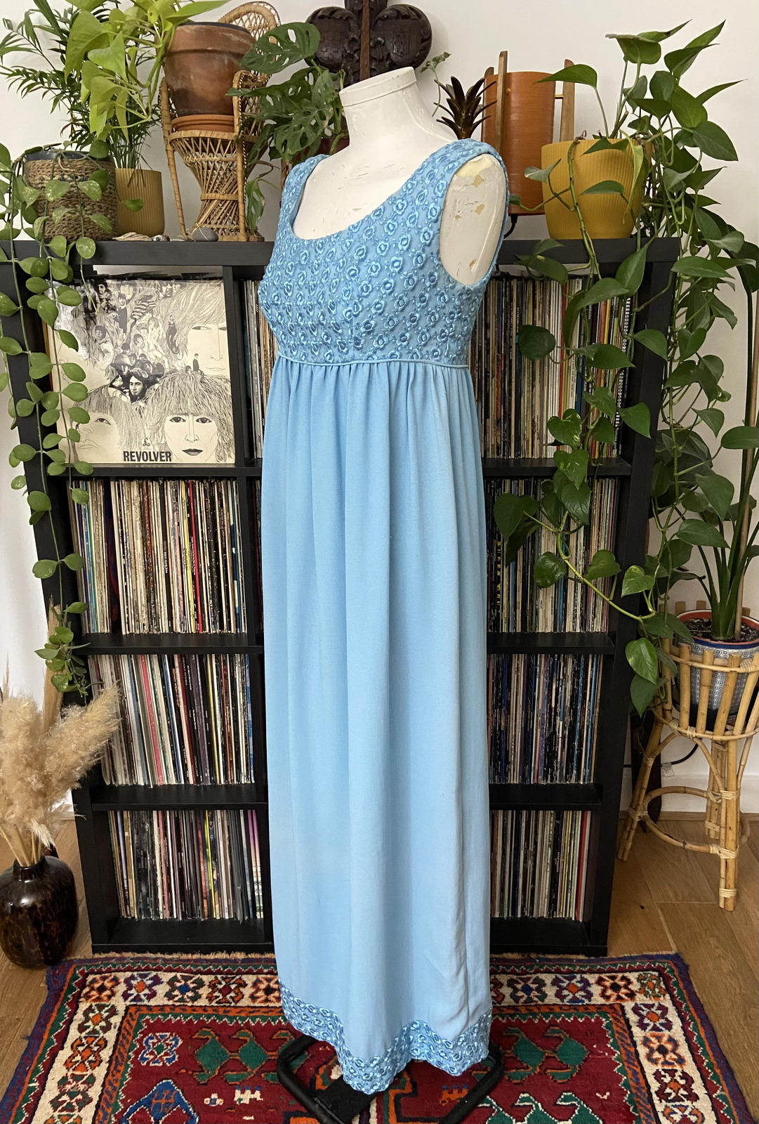 Vintage 1960s Blue Empire Waist Couture Dress