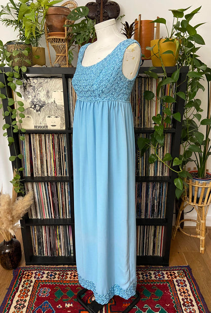 Vintage 1960s Blue Empire Waist Couture Dress