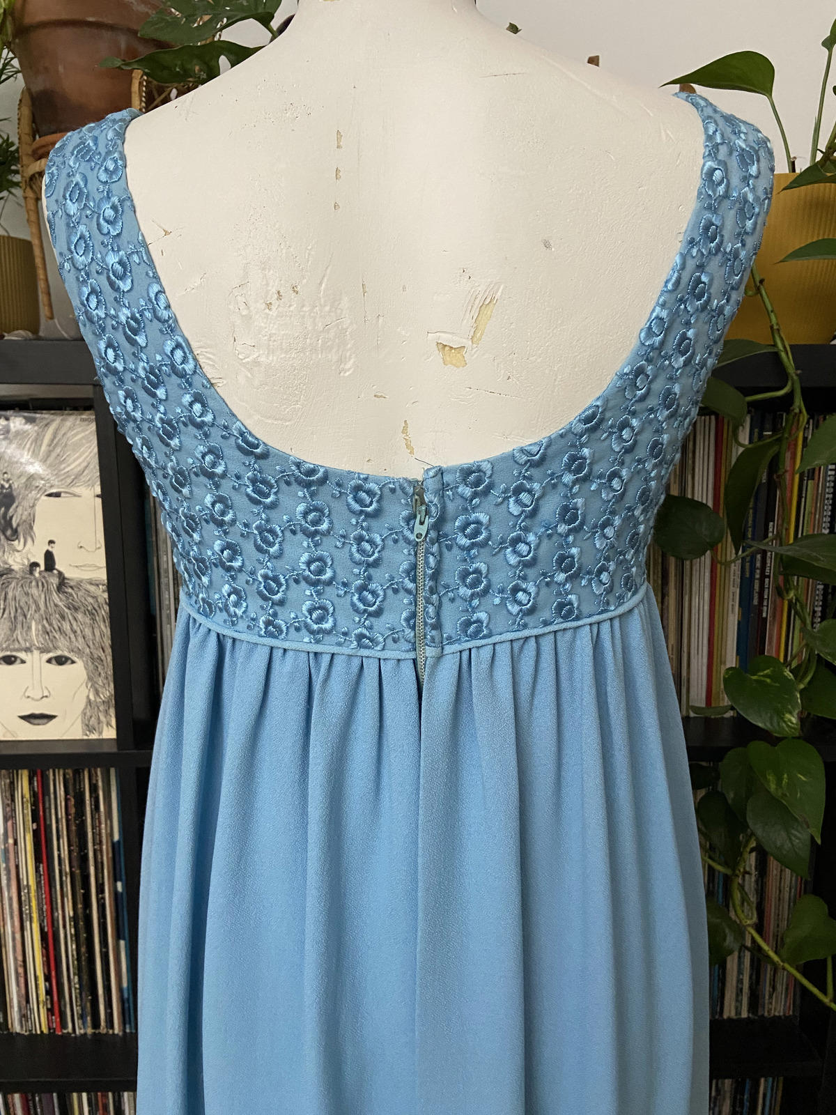 Vintage 1960s Blue Empire Waist Couture Dress