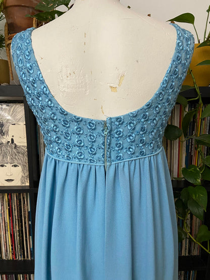 Vintage 1960s Blue Empire Waist Couture Dress