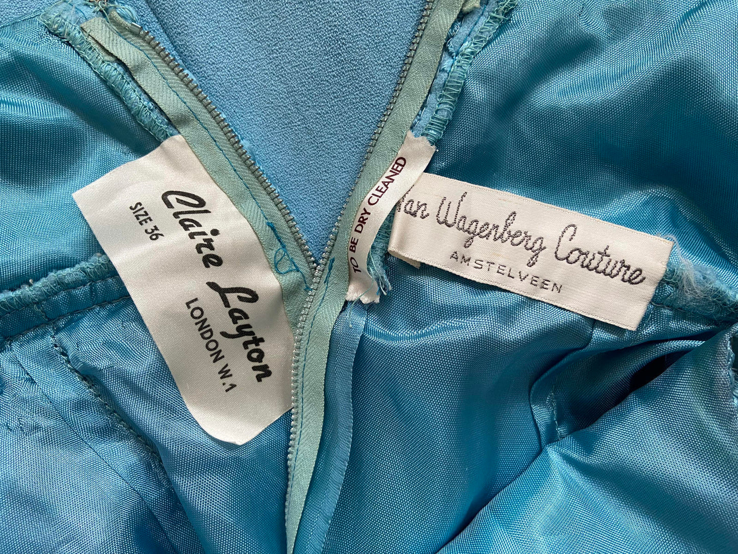 Vintage 1960s Blue Empire Waist Couture Dress
